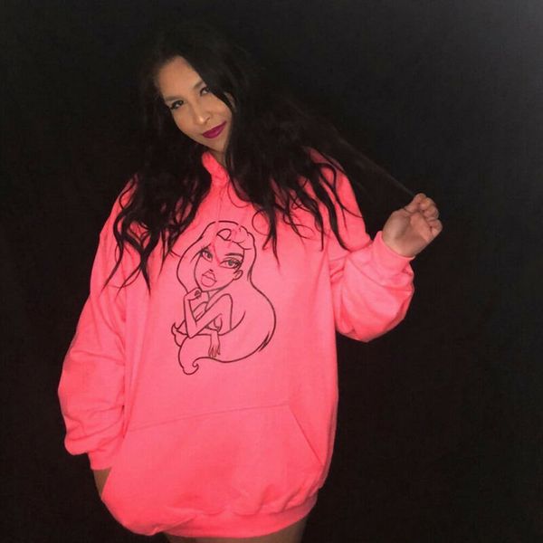 

autumn winter women fashion long sleeve hoodie sweatshirts cartoon print hooded loose jumper coat pullover, Black