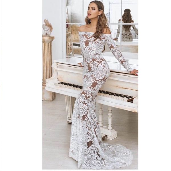 

2019 fashion sequined off shoulder slash neck gowns women celebrity autumn long sleeve elegant mermaid evening party maxi dress, Black;gray