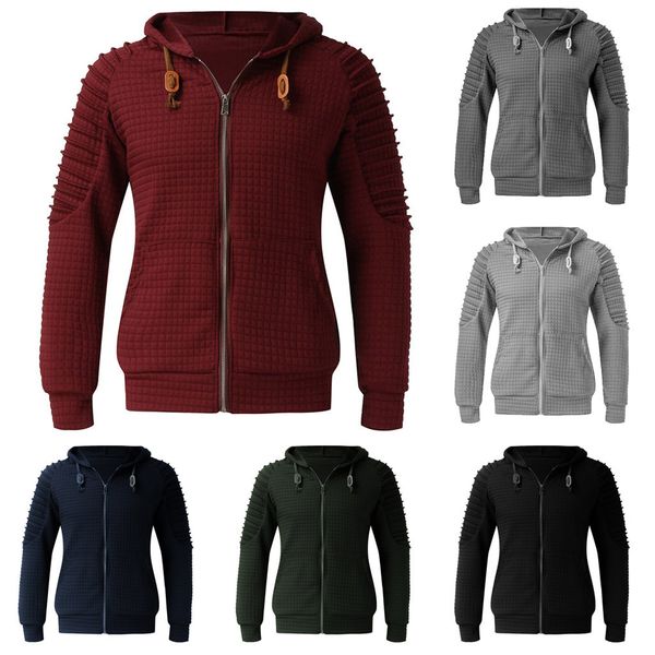 

теплые мужские толстовки с длинным рукавом с капюшоном топ tee blouse пиджаки роговой пряжкой для мужчин повседневная зима сплошные карманы, Black