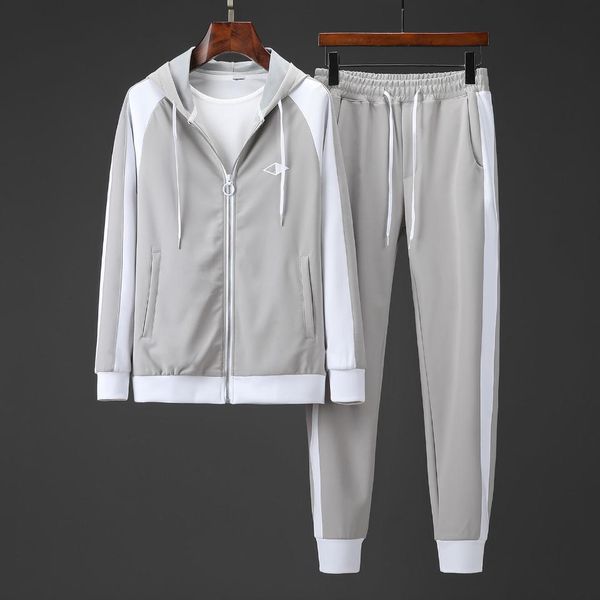 

brand spring autumn mens tracksuits print zipper suit jackets jogging pants mens casual sweatshirt sport suits size -3xl 35, Gray