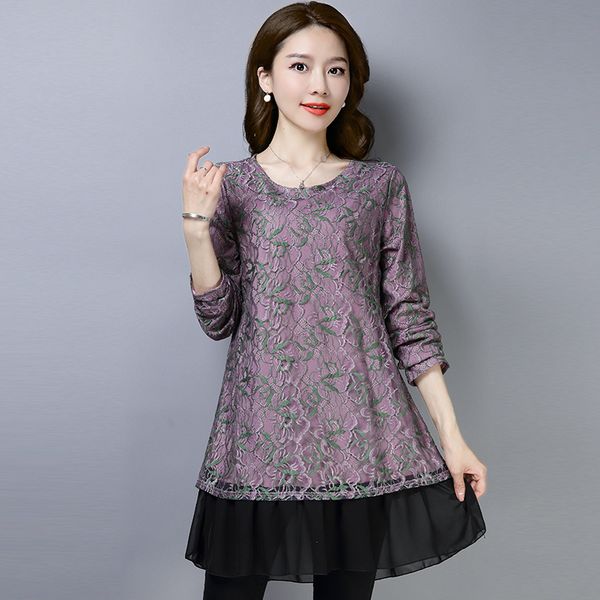 

2019 women spring autumn print lace dress elegant o-neck long sleeve mini a-line party dresses vestidos plus size 5xl, Black;gray
