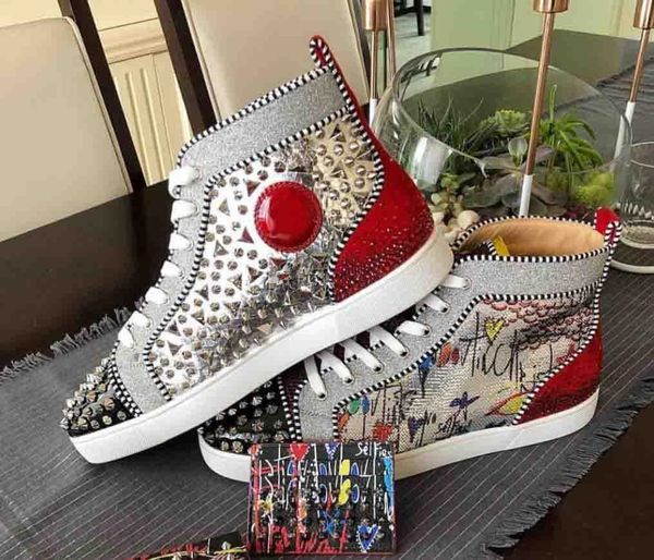 

2020 rantus orlato men's flat sneakers red bottom glitter no limit f18 fashion studs shoes rhinestones with patent leather men walk, Black