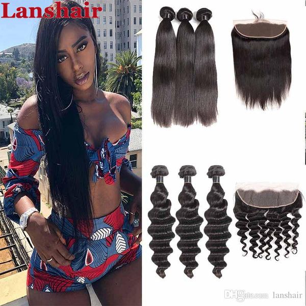 

прямые малазийских прямых волосы remy связка с фронтальным сыпучим deep wave 3 пачки с кружевом фронтальной закрытие малазийского девы волос, Black;brown