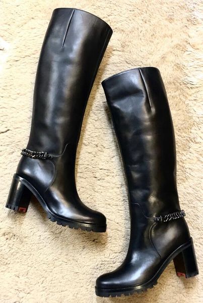 

winter luxury fashion lady napa leona коренастых пятки более колена сапоги из натуральной кожи черного волочения sole дама красных нижних бо, Black