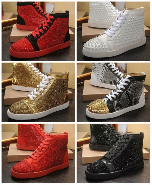

2020 red bottoms обувь шипованная шипы flat дизайнер кроссовки для мужчин женщины low cut замша с блестками партии lovers свадебный из натур, Black