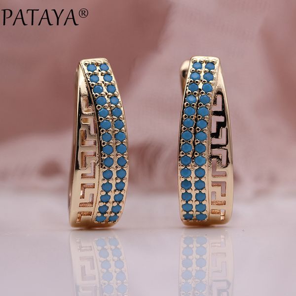 

pataya new fashion 585 rose gold blue natural zircon dangle earrings women irregular earring hollow fine multicolor cute jewelry, Silver