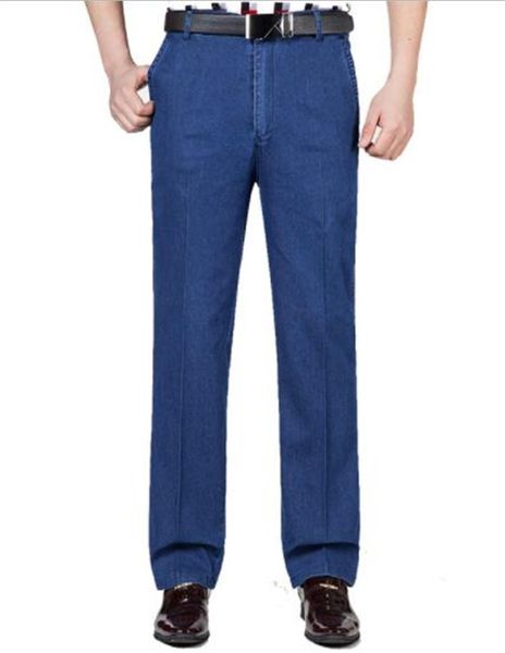 

high waist loose business casual denim blue trousers straight long mens jeans regular washed zipper mens jeans