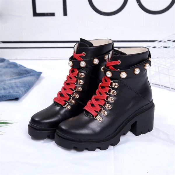 

women martin boots calfskin leather spikes rivet boot lace up ankle bottes booties au-dessus bottines safety shoes 27s1, Black