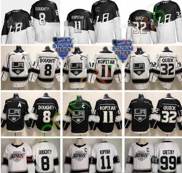 

2020 stadium series los angeles kings jersey 8 drew doughty 11 anze kopitar 32 jonathan quick wayne gretzky black hockey man kid women, Black;red