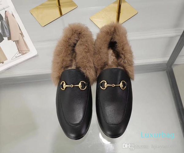 

designer mules princetown flat soled casual shoes authentic cowhide metal buckle ladies shoes leather women trample luxury lazy hh190903, Black