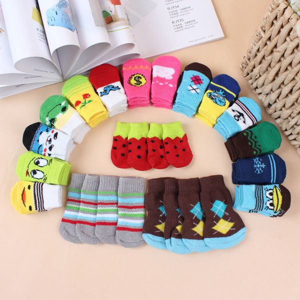 

pet dog socks winter warm cute puppy dogs soft cotton anti-slip knit weave sock skid bottom sock dog apparel dhl xd21506
