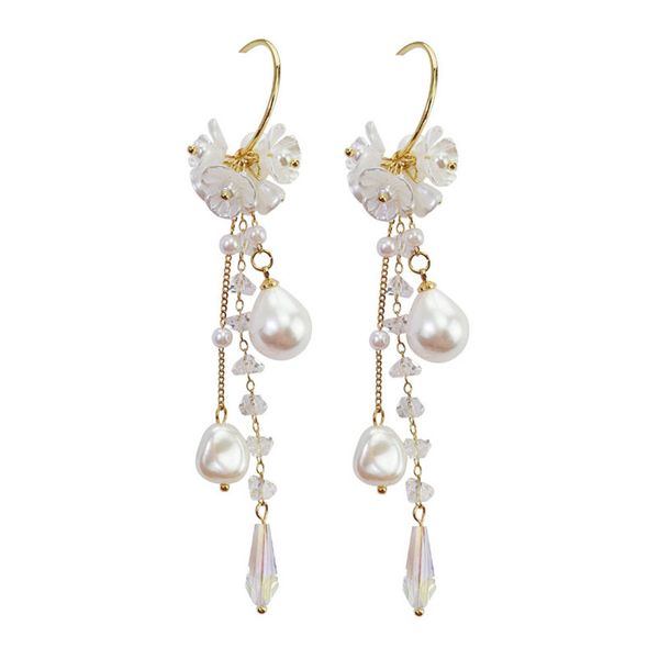

Vintage Crystal Water Drop Women Designer Dangle Earrings Pearl Flower Fringed Stud Sweet Earring Bohemian Drop Earrings Jewelry