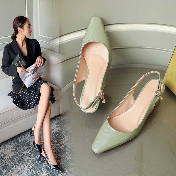 

2020 new women pointed toe slingback pumps elegant square high heels office ladies dress pumps shoes pink green, Black