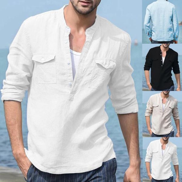 

men's casual shirts fashion shirt men spring summer cotton long sleeve solid color stand collar sreetwear plus size, White;black