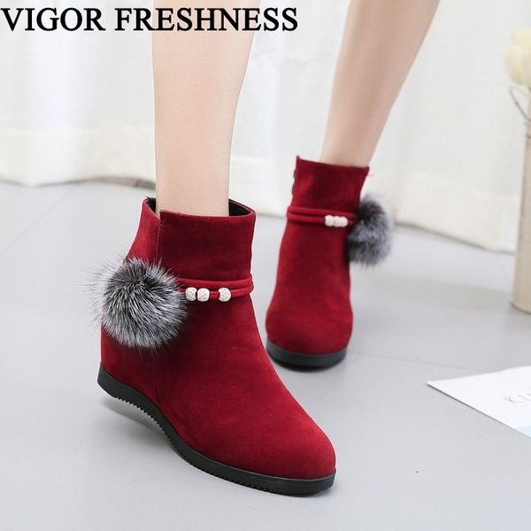 

vigor freshness woman boots wedges heels shoes woman ankle boots snow warm shoes ladies autumn winter flock wy130, Black