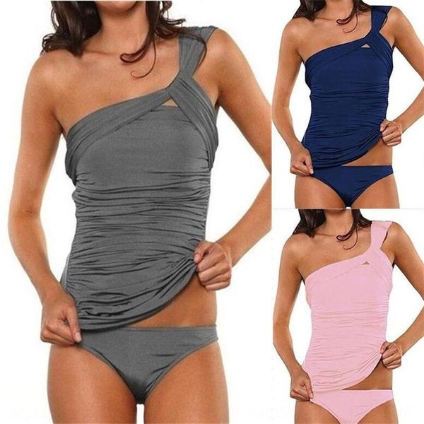 

2020 fat large size bikini swimsuit women's split bikini shoulder solid color swimsuit, White;black