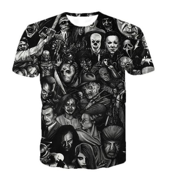 

new fashion womans/men short sleeves freddy jason murderers funny 3d print t-shirt summer casual clothes tees ab020, White;black