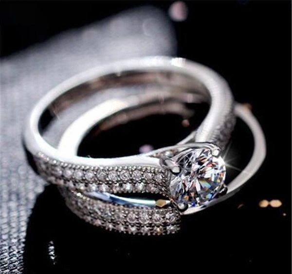 

роскошная женщина белый свадебное кольцо установить мода 925 silver заполненные ювелирные изделия promise cz камень кольца для помолвки для