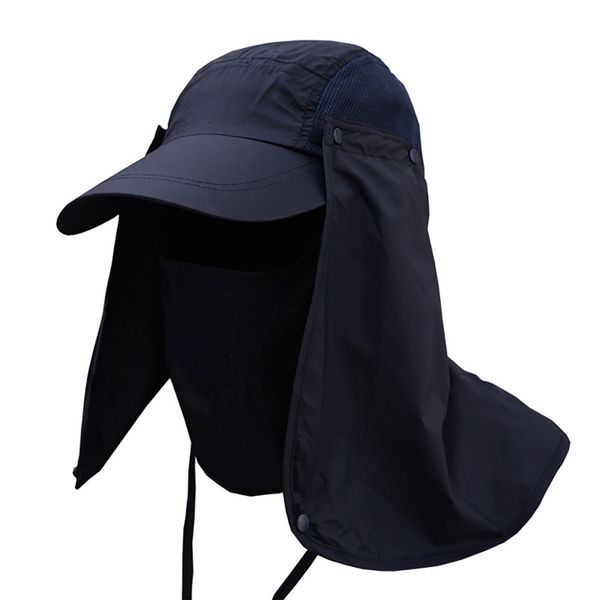 

fishing flap caps men women quick dry sunshade uv protection removable ear neck cover outdoor sportswear accessories, Black