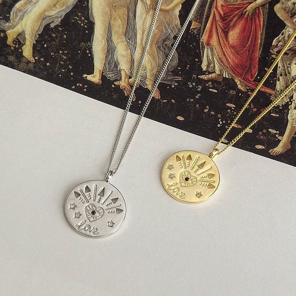 

wtltc minimal hollow coin pendant necklace for women 925 sterling sliver heart necklaces lover star medallion layered chokers, Silver