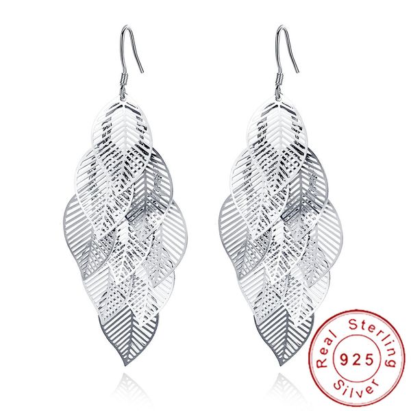 

2019 exaggerated 925 sterling silver earrings bohemian long leaf tassel oorbellen vintage boho feather ethnic jewelry se001, Golden