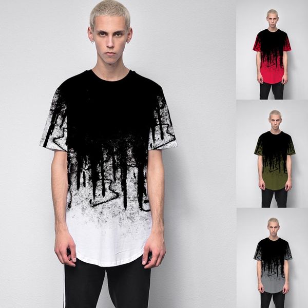 

e-baihui men's 3d short sleeve t shirt extended round sweep camouflage t-shirt curved hem long line hip hop urban streetwear 20031, White;black