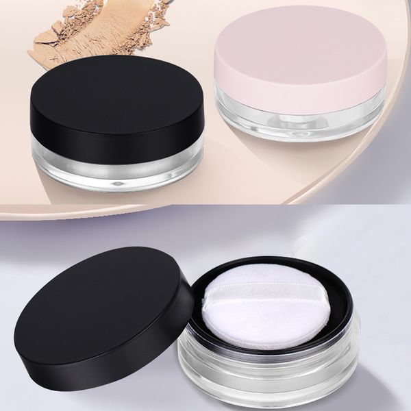 

10g pink black round plastic cosmetic container jar empty refillable loose powder sifter boxes