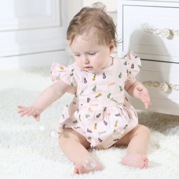 

baby girls pineapple print romper ins summer fly sleeve printed jumpsuits 2019 new kids climbing clothes children fashion boutique clothing, Blue