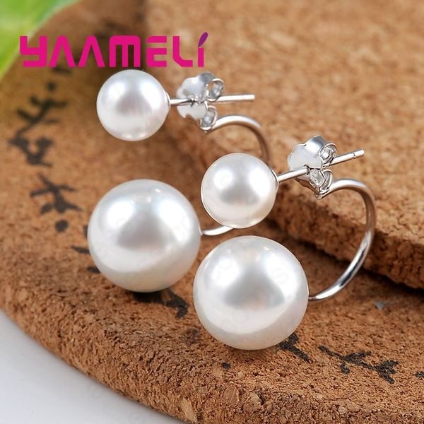 

ball round pearl freshwater dangle earrings for women 925 sterling silver smooth ball metal brincos jewelry