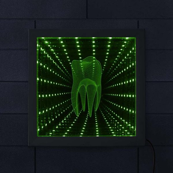 

3d tooth tunnel vision wood frame dental clinic led infinity mirror endless space graphics orthodontist dentist novelty gifts