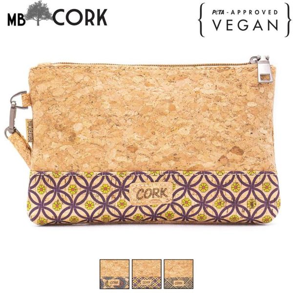 

natural cork with pattern envelope clutch purse bag-621
