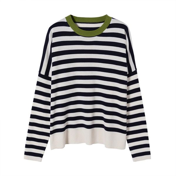 

brand fashion women's high-end luxury winter striped thin section knitted sweater, White;black