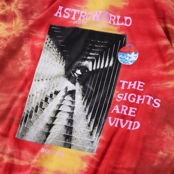 

19ss travis scott astroworld festival run tie dye tee tie dyed short sleeve printing fashion street skateboard breathable casual hfsstx012, White;black