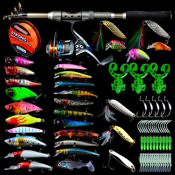 

fishing rod combo and reel full kit spinning fishing reel gear pole set 100m line lures hooks jig head