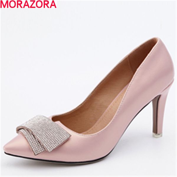 

morazora мода элегантный высокое качество искусственная кожа женщины насосы шпильках высокие каблуки острым носом партия обувь женщина больш, Black