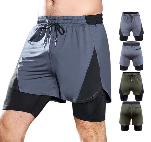 

running shorts solid breathable men 2 in 1 sports gyms fitness quick dry male bodybuilding trunks volleyball basketball, Black;blue