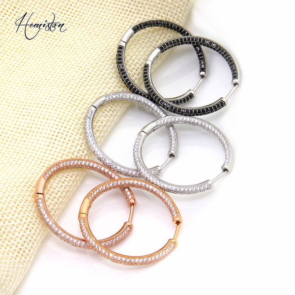 

hemiston silver rose gold color full paved black white zirconia creole hoop earrings, romantic jewelry gift for women ts 126ex, Golden;silver