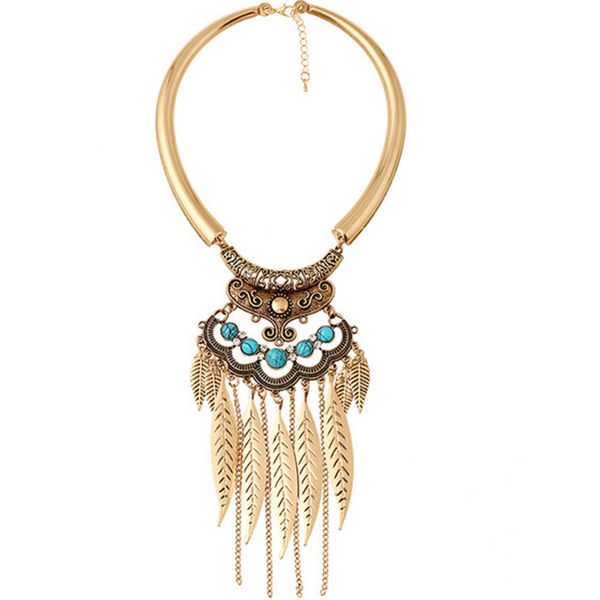 

glossy leaves fringed metal collar wild clavicle chain creative birthday gift, Silver