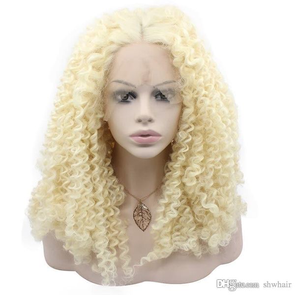 Curly Blonde Synthetic Wig For White Women Glueless Heat Resistant