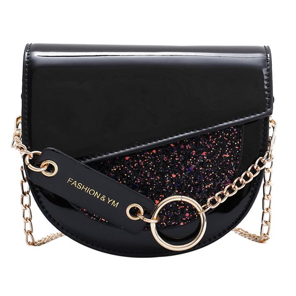 

191219 ivog new arrival everyday ladies small messenger crossbody handbag geometric black chain saddle bags for women 2019