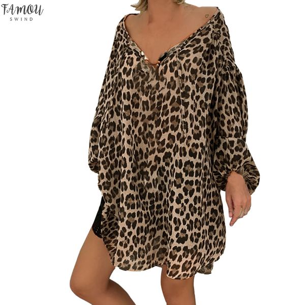 

womens plus size long sleeve blouse vintage leopard printed lapel collar shirts casual loose button down v neck tunic, White