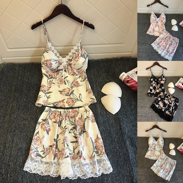 

женщины пижамы комплекты пижамы 2pcs атласные кружева рукавов sexy pijama mujer лето пижамы нижнее белье ночное homewear, White;black