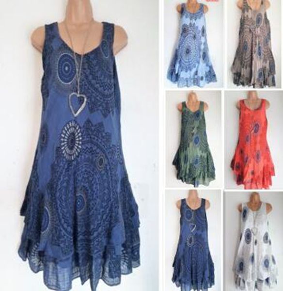 

wholesale explosion models fashion women's printed double-layer sleeveless s-5xl dress long skirt, Black;gray