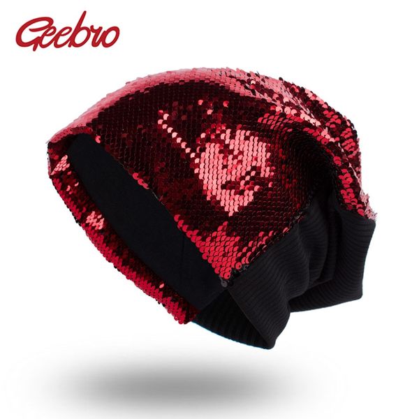 

geebro autumn candy color sequins beanies hat party dance hat magical reversible sequin cap color changing dq080