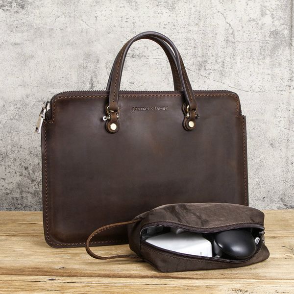 

crazy horse mens leather lapmessenger soft bags 13 . 3 inch portable genuine notebook computer package briefcases