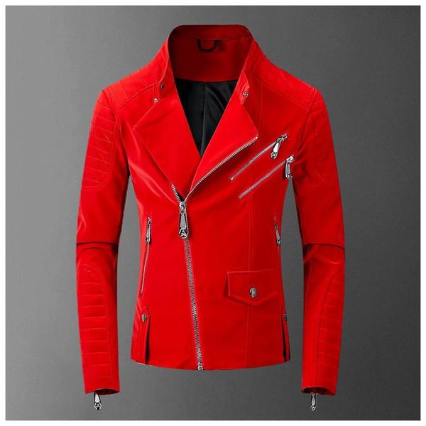

Autumn Mens Designer PU Coats Fashion Mens Stand Collar Outerwear Casual Solid Faux Leather with Zipper