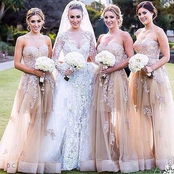 

modest champange a line bridesmaid dresses sweetheart country wedding guest dresses appliqued lace maid of honor gown custom made, White;pink