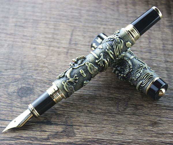 

the most complete gift jinhao luxury dragon fountain pen vintage 18kgp 0.5mm nib ink pens for writing stationery office supplies