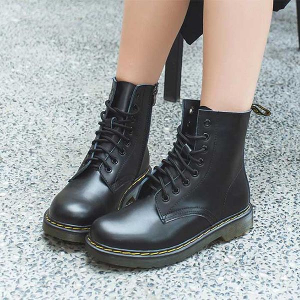 

2019 brand men's boots martens leather winter warm shoes motorcycle mens ankle boot doc martins fur couple oxfords shoes, Black