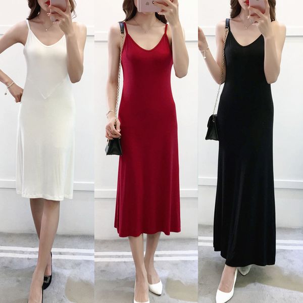 

2019 summer women modal cotton spaghetti strap tank basic full slip medium long plus tank underdress petticoat female, Black;red